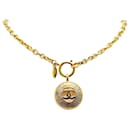 Gold Chanel Gold Plated CC Round Pendant Necklace