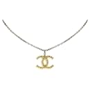 Silver Chanel Resin CC Rhinestones Pendant Necklace