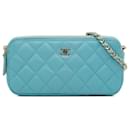 Blue Chanel CC Lambskin Double Zip Wallet on Chain Crossbody Bag