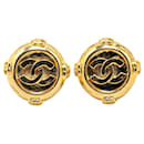 Gold Chanel Gold Plated CC Clip On Earrings