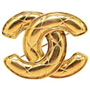 Gold Chanel Gold Plated CC Quilted Brooch