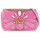 Pink Gucci Small GG Marmont Matelasse Crystal-Embellished Velvet Crossbody