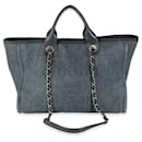 Chanel Navy Blue Woven Straw Raffia Medium Deauville Tote