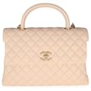 Chanel Beige Quilted Caviar Medium Coco Top Handle Bag