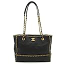 Chanel schwarze Leder Tote Bag mit Kette