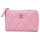 Porte-monnaie en cuir d'agneau rose Chanel