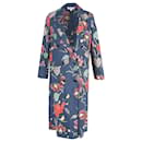  Diane Von Furstenberg Floral Print Double-Breasted Coat in Blue Polyester