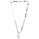 Chanel Pearl Baguette Crystal CC Choker Necklace in Silver Glass Pearls and Black Crystals