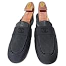 Chanel Quilted Cloth / Leather Mules Black Size 41