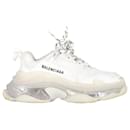 Balenciaga Clear Sole Triple S Sneakers in White Polyester