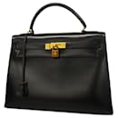 Sac à main Hermes Kelly 32 en cuir de veau noir - Hermès