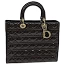 Borsa a mano Lady Dior Canage Christian Dior in pelle verniciata marrone Auth 81759