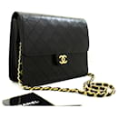 CHANEL Petit Sac à Chaîne Épaule Pochette Noir Matelassé Rabat Cuir d'Agneau - Chanel