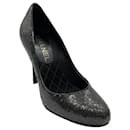 Chanel Black Sequined Pumps With Logo Heel