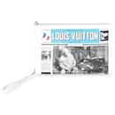 Louis Vuitton White Multicolor Calfskin Newspaper Print Pouch