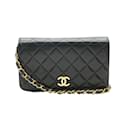 Chanel Vintage Noir Matelassé En Cuir D'Agneau Portefeuille À Chaîne