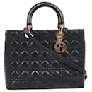 Christian Dior Large Lady Dior Cannage Lambskin 2Way Handbag in Black