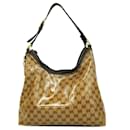 Bolso de hombro de lona recubierta marrón Gucci