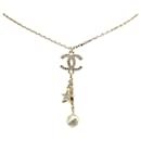 Gold Chanel Gold Plated CC Rhinestones Star and Ball Pendant Necklace