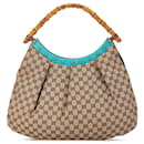 Brown Gucci GG Canvas Bamboo Studded Hobo