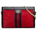 Piccola borsa a tracolla in suede rosso Gucci Ophidia con catena