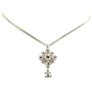 Silver Chanel Palladium Plated CC Crystal Pendant Necklace