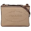 Tan Prada Canapa Logo Double Zip Crossbody