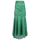 Rotate Birger Christensen Maxi Floral-Print Ruched Skirt in Green Satin - Autre Marque