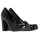 Prada Sport Block Heel Pumps in Black Patent Leather