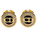 Dior Gold Gold Plated Rhinestone CD Logo Clip-On Earrings