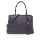 Prada Purple Saffiano Cuir Turnlock Twin Satchel