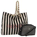 VALENTINO Bolso de Hombro de Ante Lona 2Set Negro Blanco Auth bs15935 - Valentino