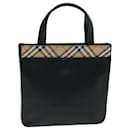 Borsa a mano in pelle e tela Nova Check Burberry nera beige Auth 81655