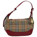 Bolso de mano de lona beige y rojo con estampado Nova Check de BURBERRY Auth 81660 - Burberry