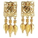 Vintage Gold CC Square Fringe Drop Clip-On Earrings - Chanel