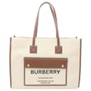 Burberry Beige and Brown Canvas Leather Tote Bag