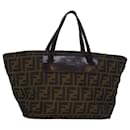 Bolsa de mão em canvas Zucca FENDI marrom preto Auth 83230 - Fendi