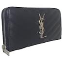 Saint Laurent Navy Leather Long Wallet