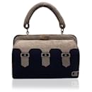 Vintage Beige and Black Velvet Doctor Bag Handbag - Autre Marque