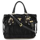 Prada Gathered Tote Bag in Black Nylon and Leather