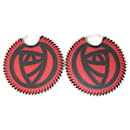 Loewe Red Leather and Stainless Steel Stud Earrings