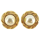 Chanel Gold Plated Clip Earrings with Faux Pearl