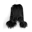 Saint Laurent SS21 Ostrich Feather Trim Silk Blouse