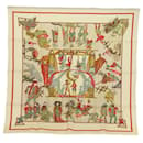 HERMES Carre 90 Scarf ""LE TEMPS des MARIONNETTES"" Silk Beige Auth am6535 - Hermès