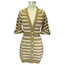 Chanel Tan / Ivory Striped Button-down Cashmere Knit Sweater Dress