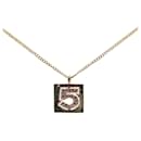 Gold Chanel Gold Plated Rhinestone No.5 Square Necklace