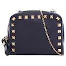 Borsa a tracolla in pelle blu Valentino Rockstud con doppia zip