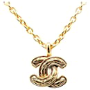 Collier pendentif CC plaqué or Chanel doré