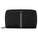 Black Prada Saffiano Stripe Zip Around Wallet