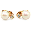 White Dior Gold Plated Faux Pearl and Crystal Clip On Earrings